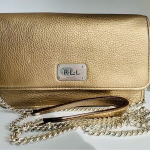Ralph Lauren Lauren Leather Tate Crossbody with Pony Chain in Gold
